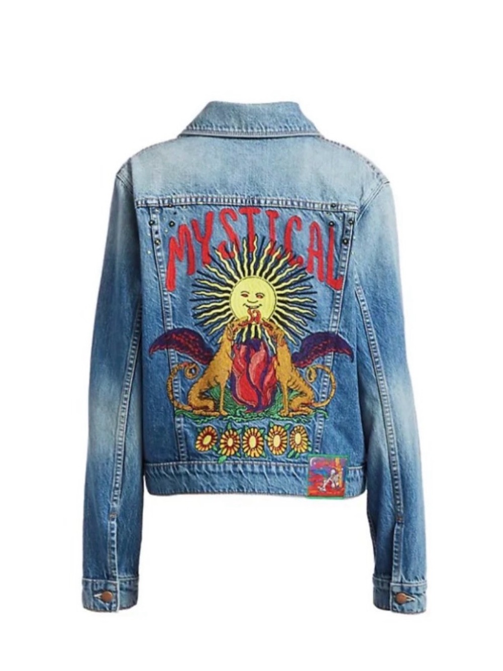 MOTHER Denim Mystical Embroidered “Good Luck” Jean Jacket XS